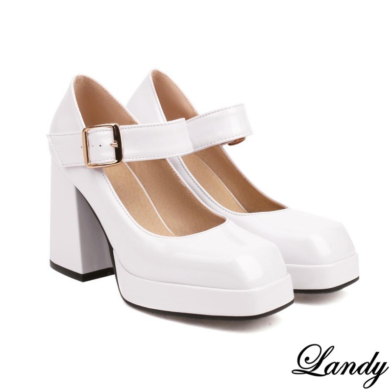 Womens Square Toe Dress Block High Heel Platform Clubwear Buckle Shoes Oversize