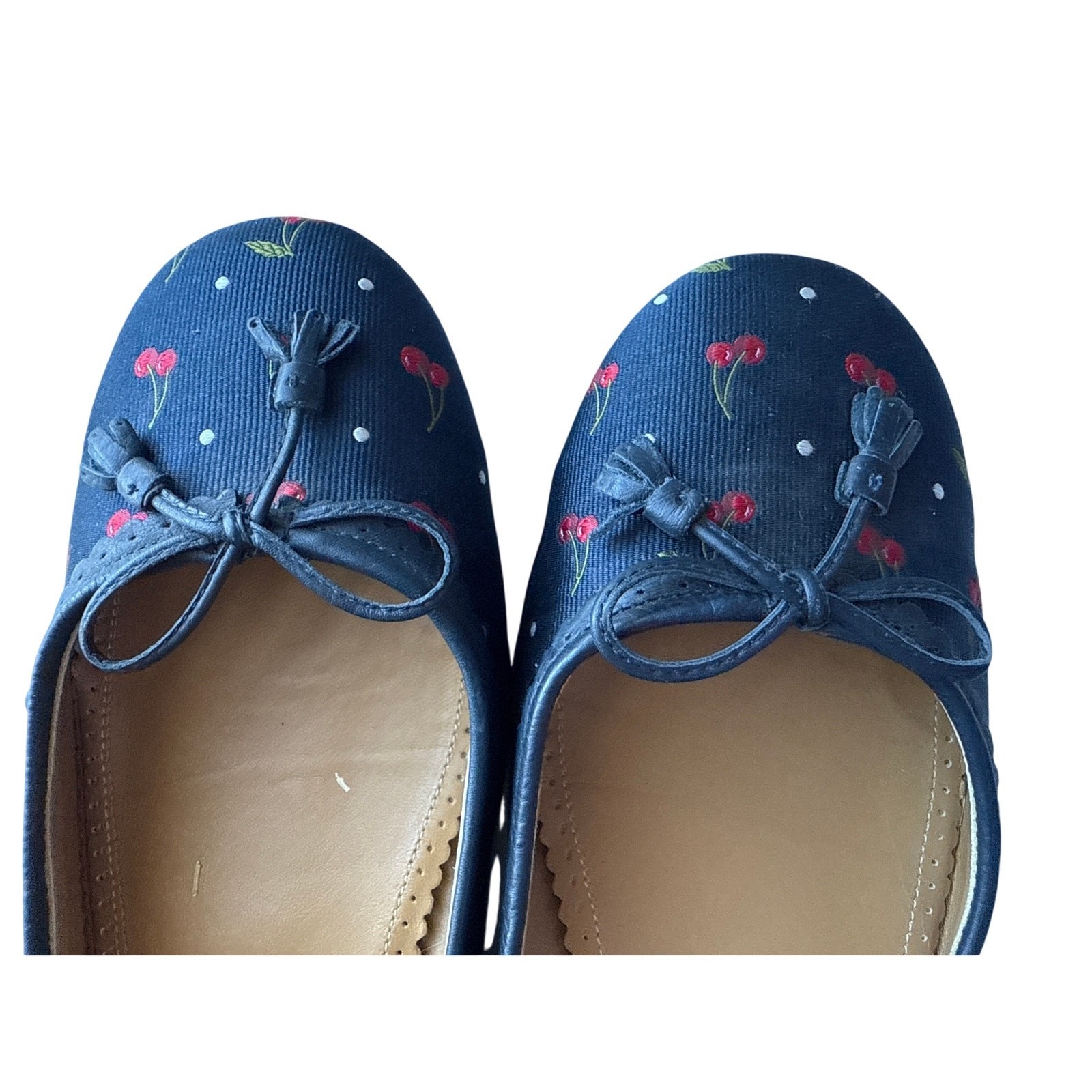 J.Crew Cherry Print Grosgrain Navy Ballet Flats Size 9.5
