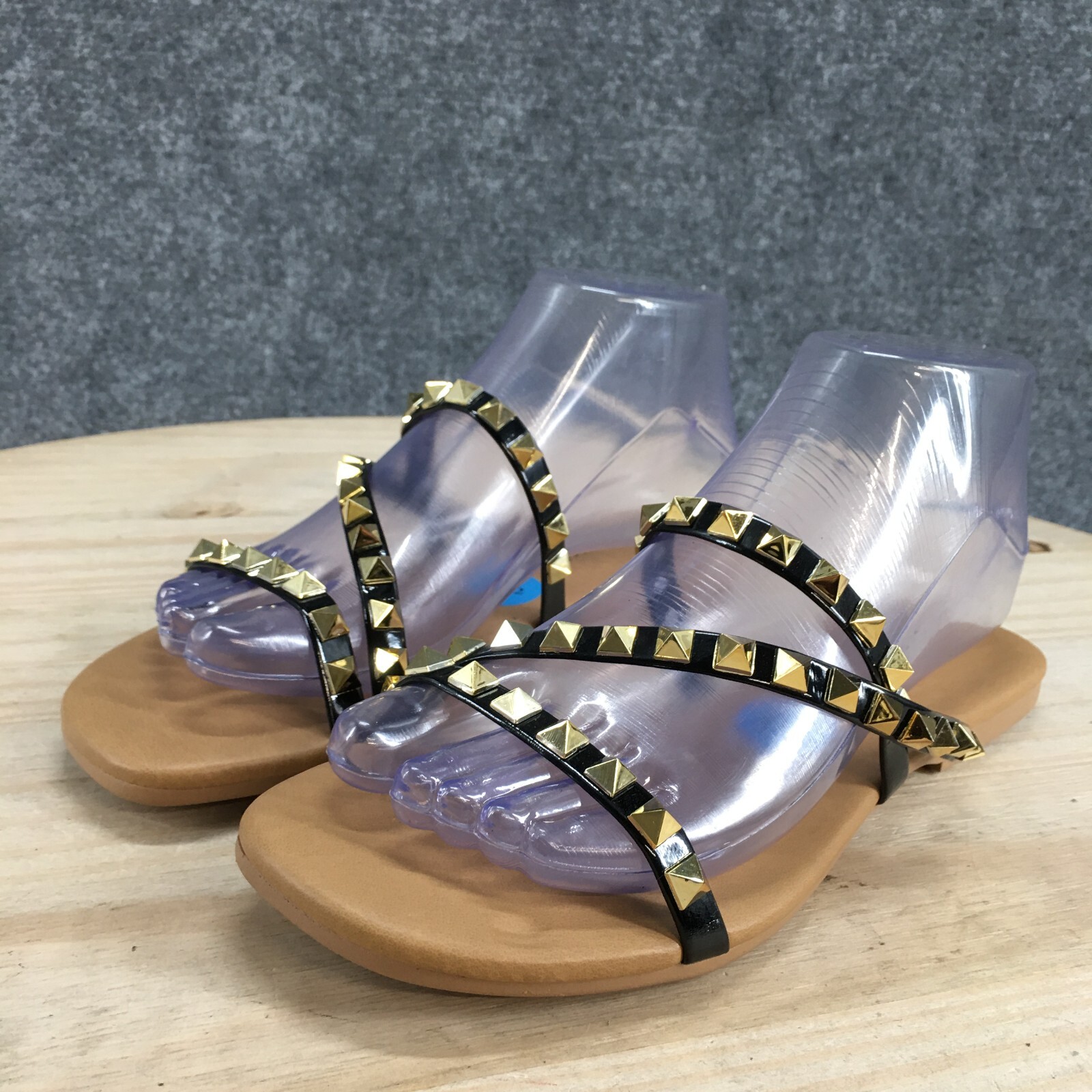 Mercer And Madison Sandals Womens 6.5 Studded ZStrap Slip On Flats Slide Brown