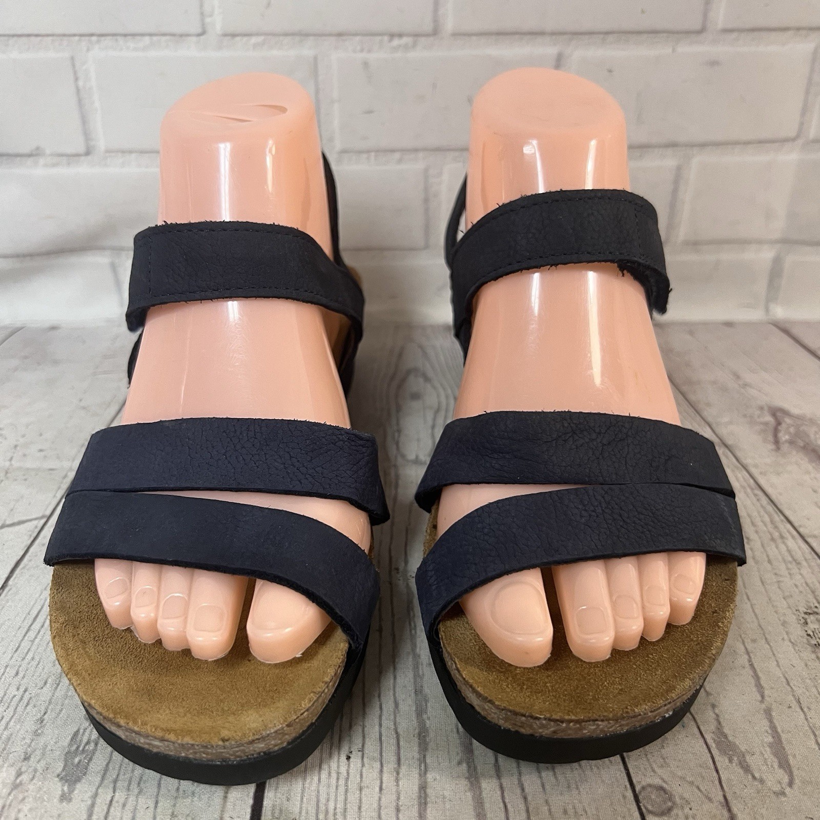 NAOT Kayla Women’s Navy Blue Nubuck Leather Comfort Wedge Sandals EU 38 US 7