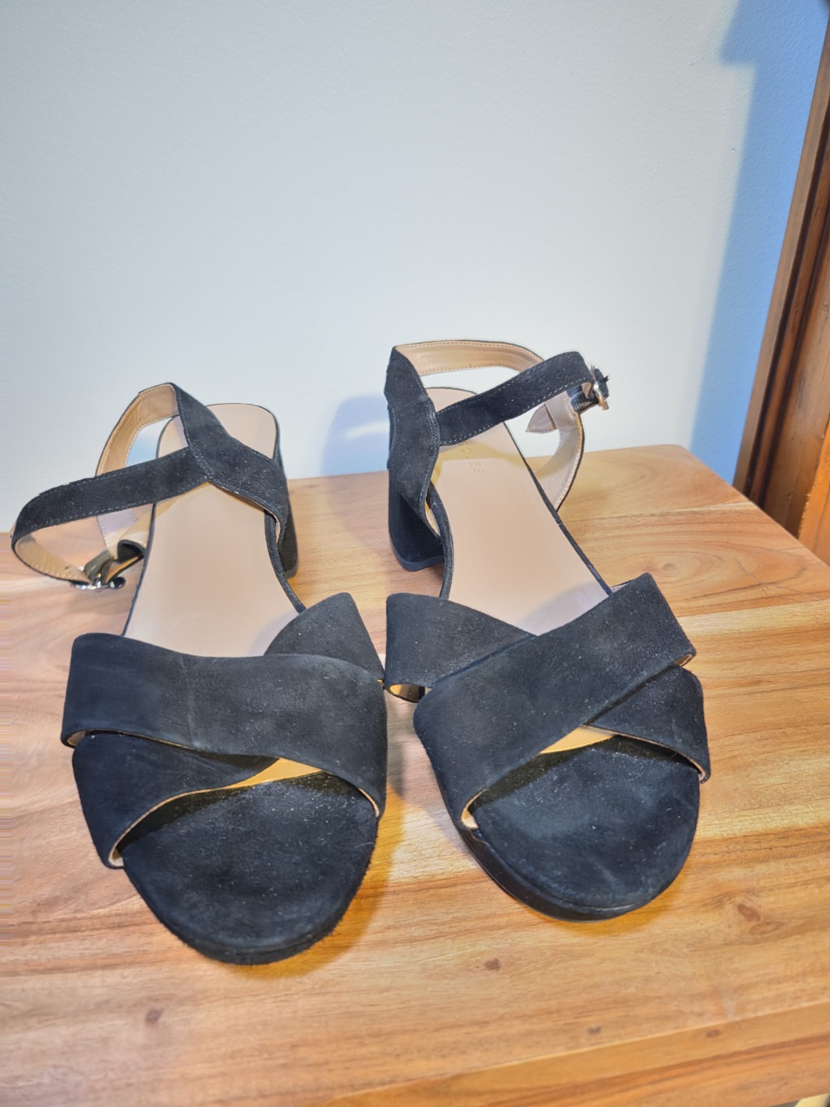 Aerosoles Cosmos Womens Heeled Sandals Sz 9 M Black Suede Ankle Strap Block Heel