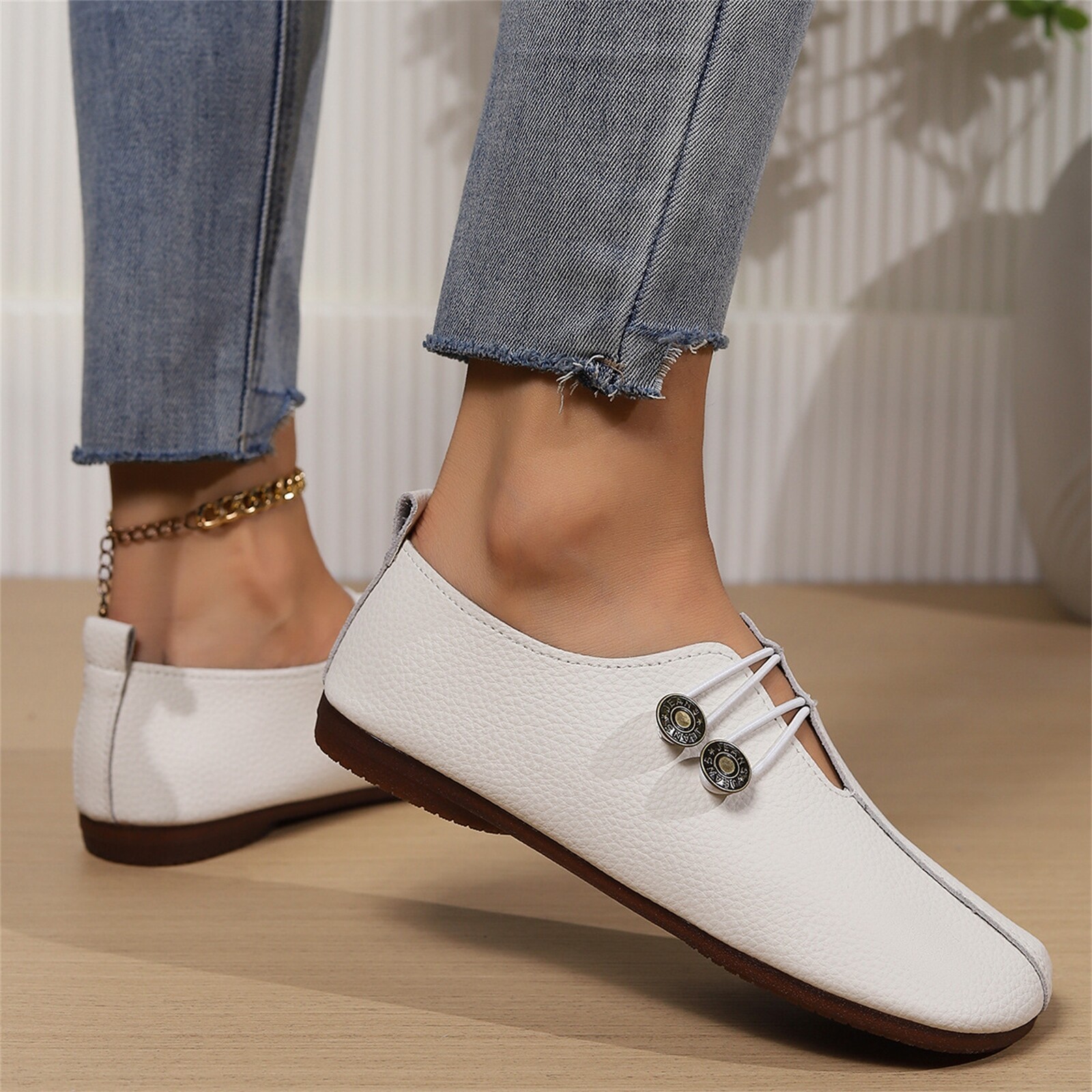 Weiche flache Damenschuhe mit Retro-Schnalle Freizeit Vielseitig Slip On Loafers