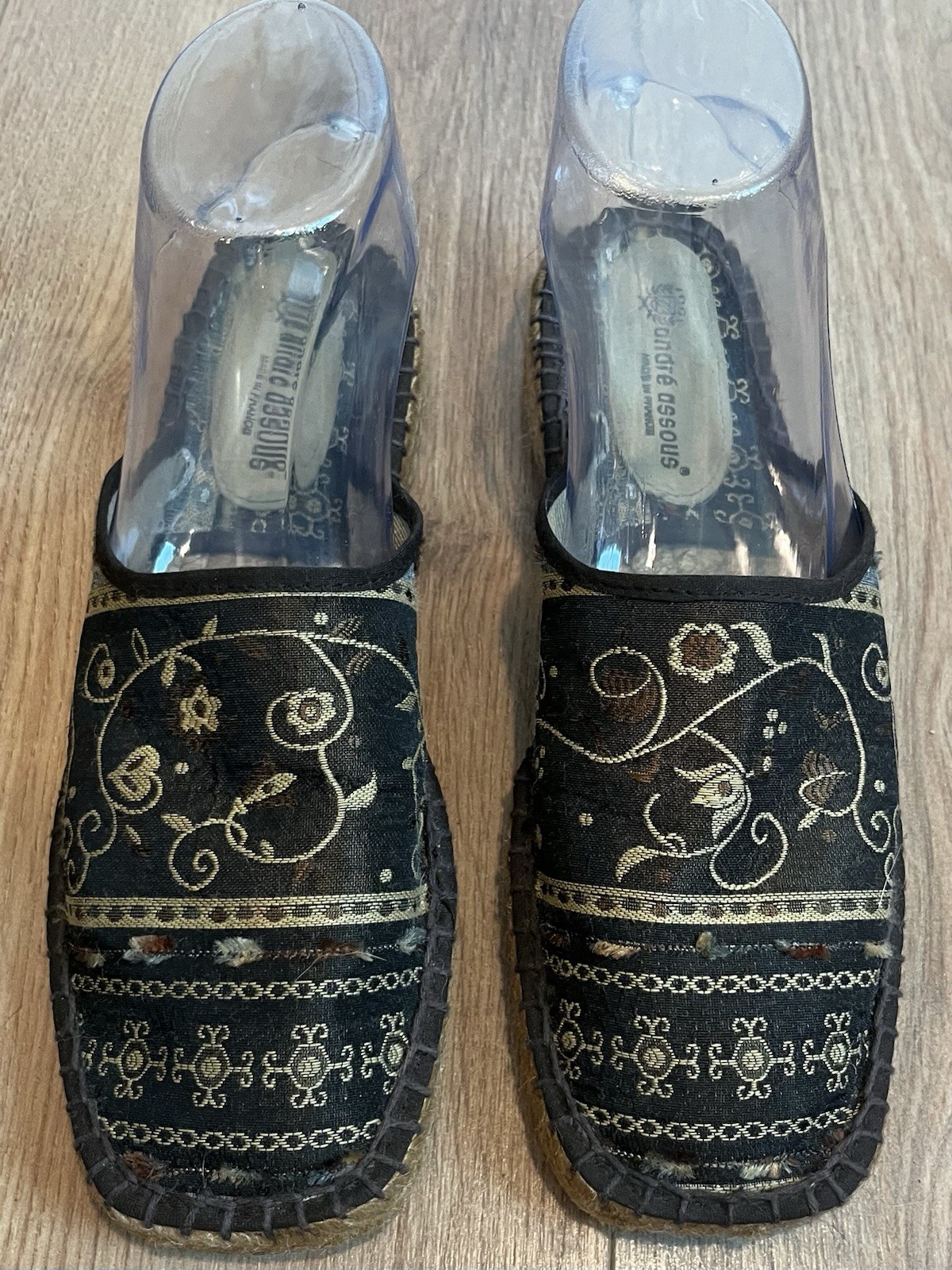 Andre Assous French Brocade Espadrilles Taupe Floral Square Toe EU 38 US 7-7.5