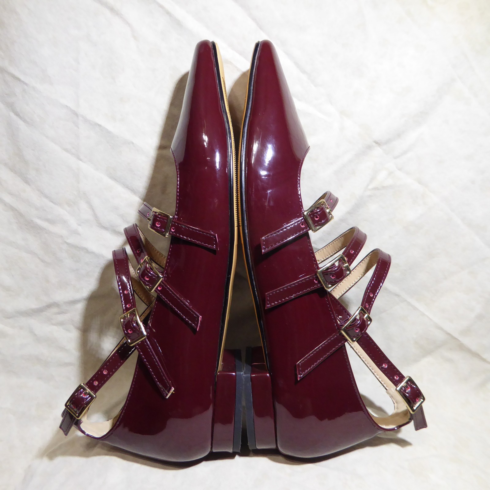 🩰 Unbranded Ankle Multi Strap Ballet Flats sz 11 M Red Wine Patent Leatherette