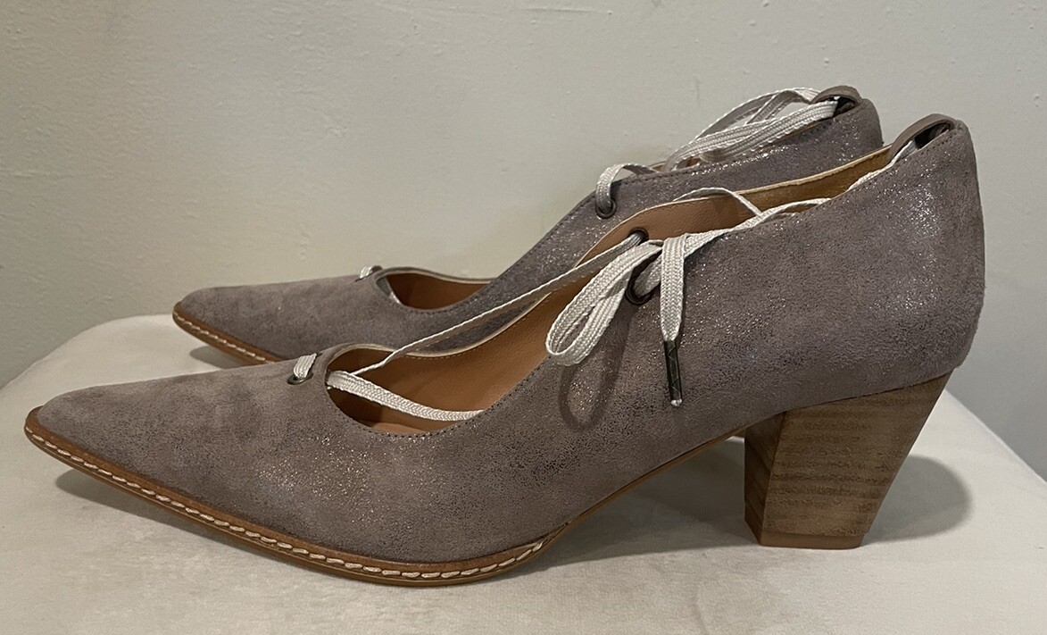 SUNDANCE Odell Heels Taupe Beige Suede Ankle Lace Up Heels US 7.5 / 38