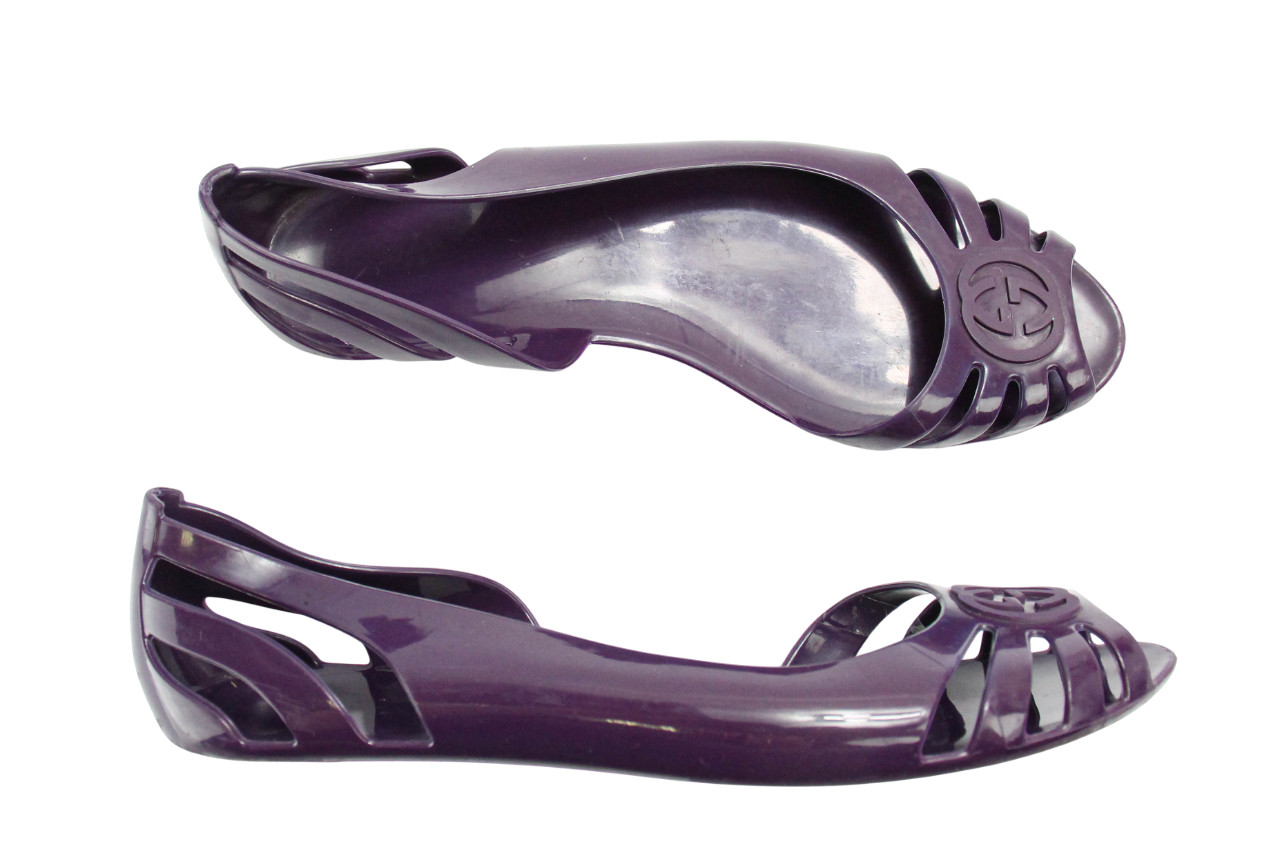 Gucci Shoes Womens (EU) 36 Flat Open Toe Rubber Slip On Sandals Purple Logo