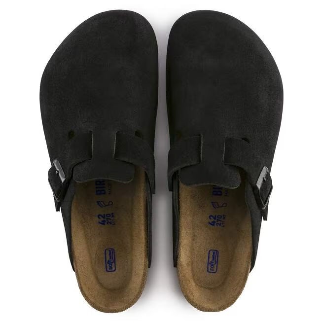 New Birkenstock Boston Black Suede Leather Soft Footbed Clog Shoes