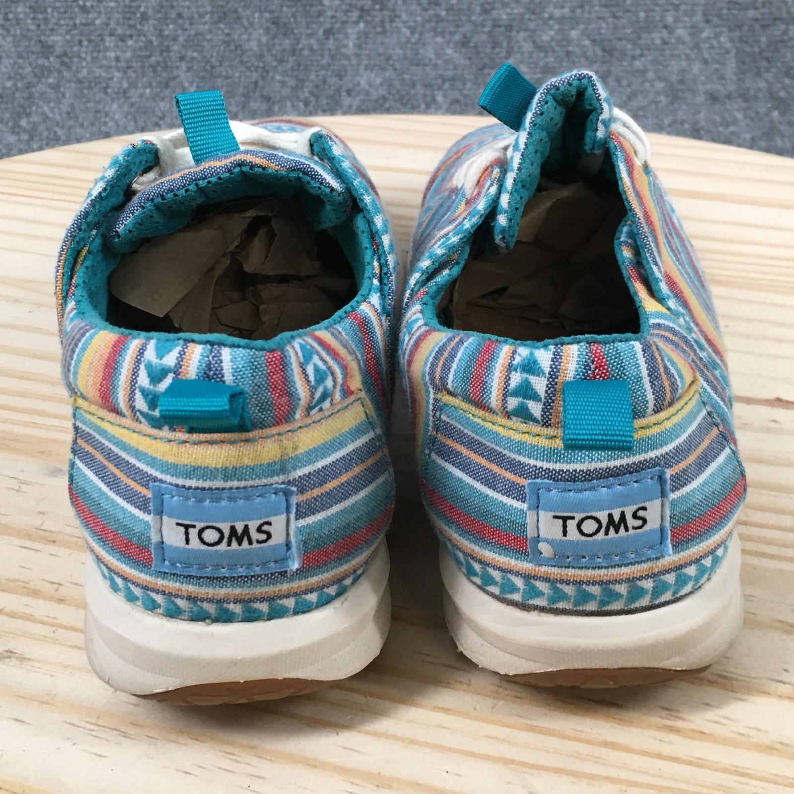 TOMS Shoes Womens 8 Del Rey Striped Casual Lace Up Sneakers Blue Multicolor