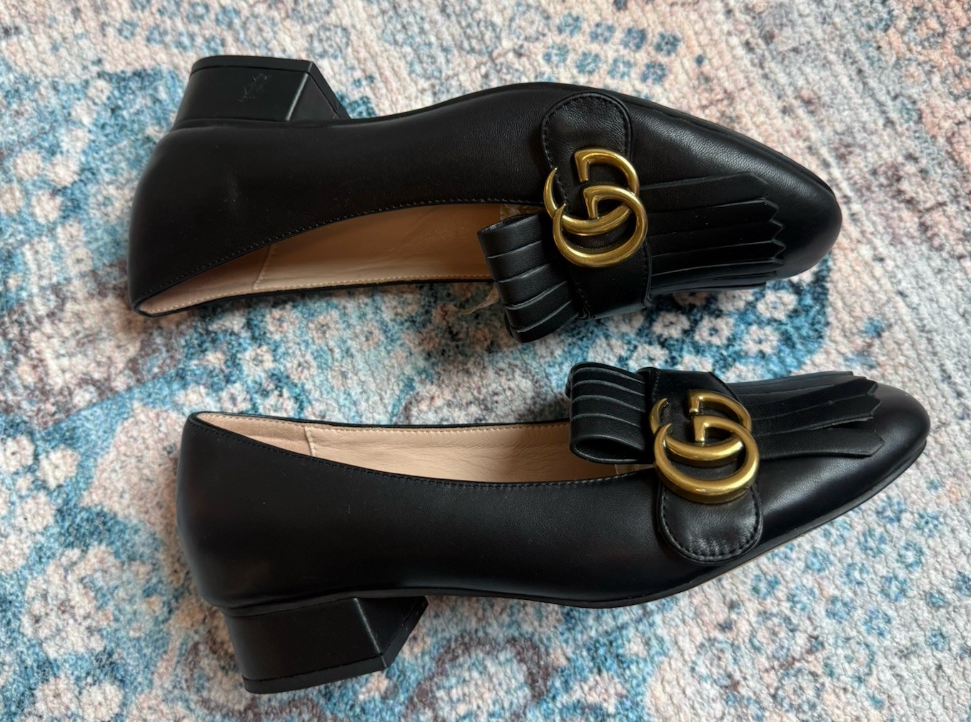 Gucci Black Leather Fringe Marmont Loafer Pumps Shoes Size 40 US 9.5