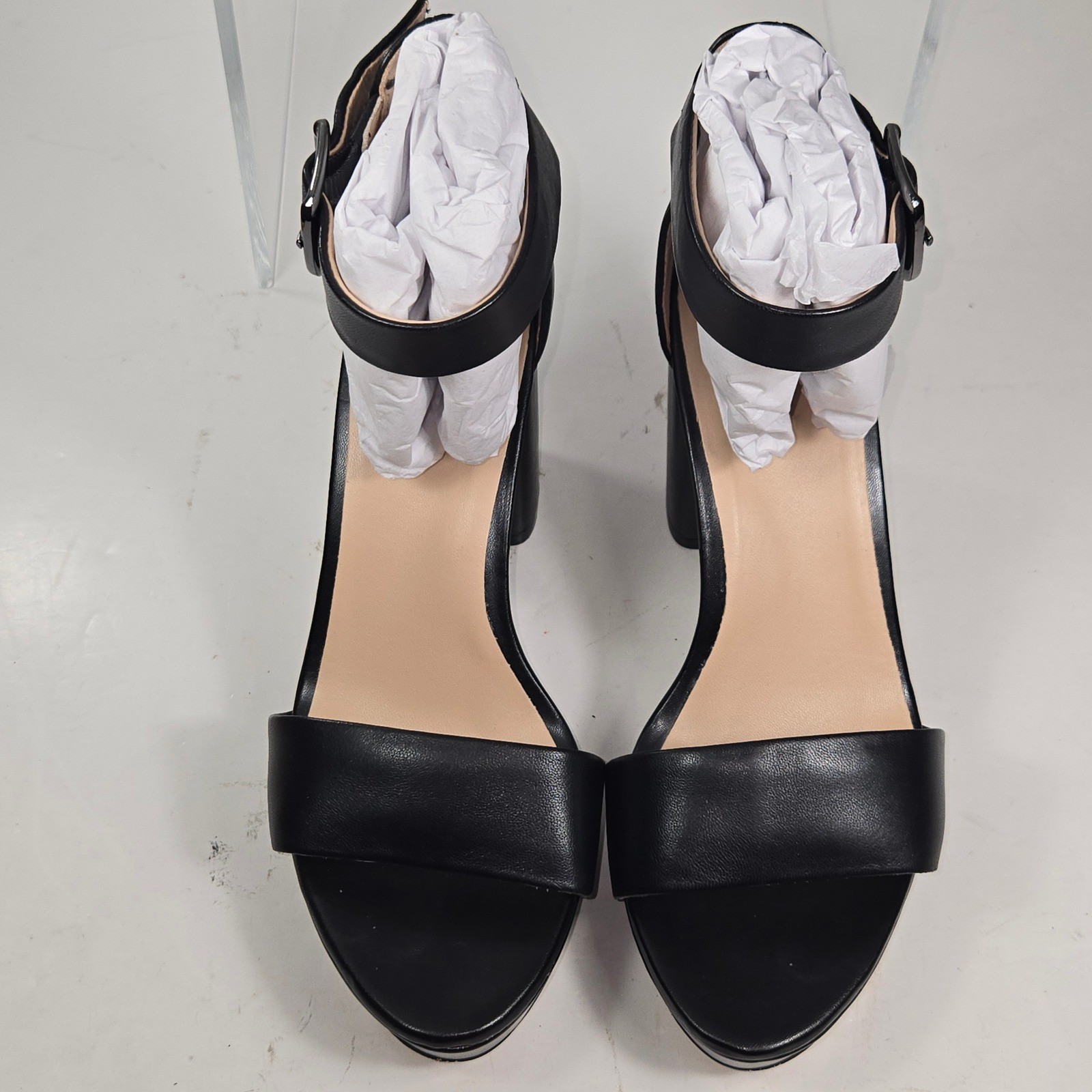 27 Edit Naturalizer Briar Black Leather Platform Block Heel Sandals Womens 6M