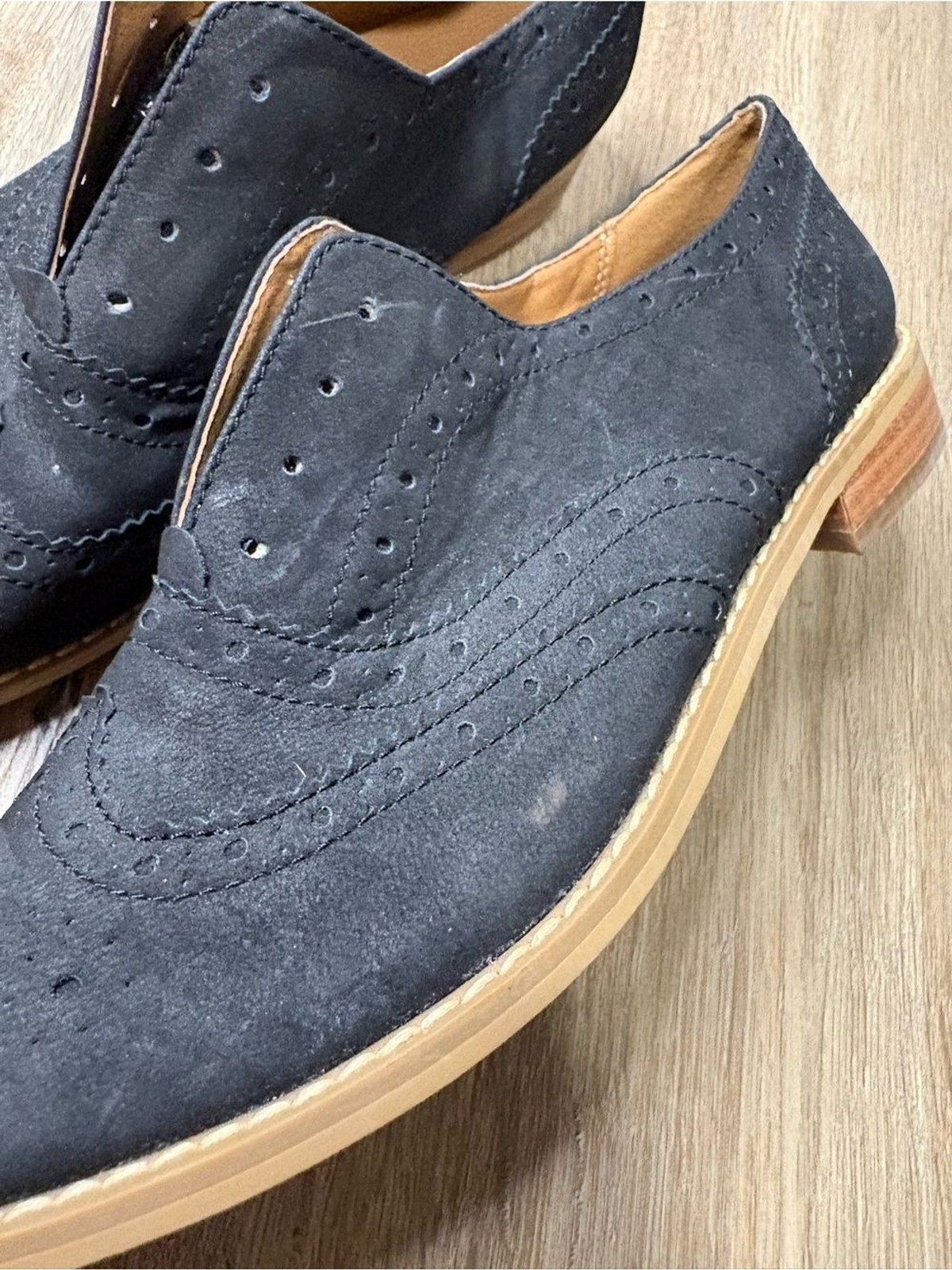 Melrose and Market Black Wingtip Vegan Slip-On Oxford Shoes Faux Suede Size 7