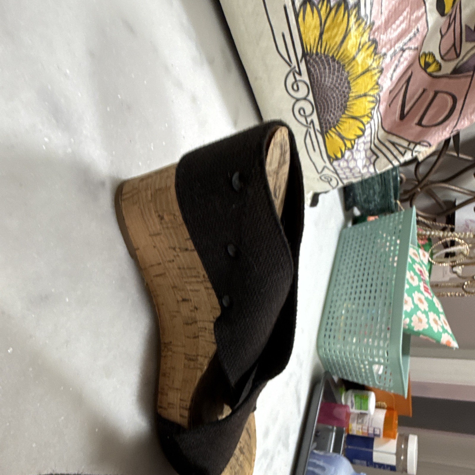 Lucky Brand Women’s Black Crisscross Cork Wedge Slide Sandals 8 M Synthetic