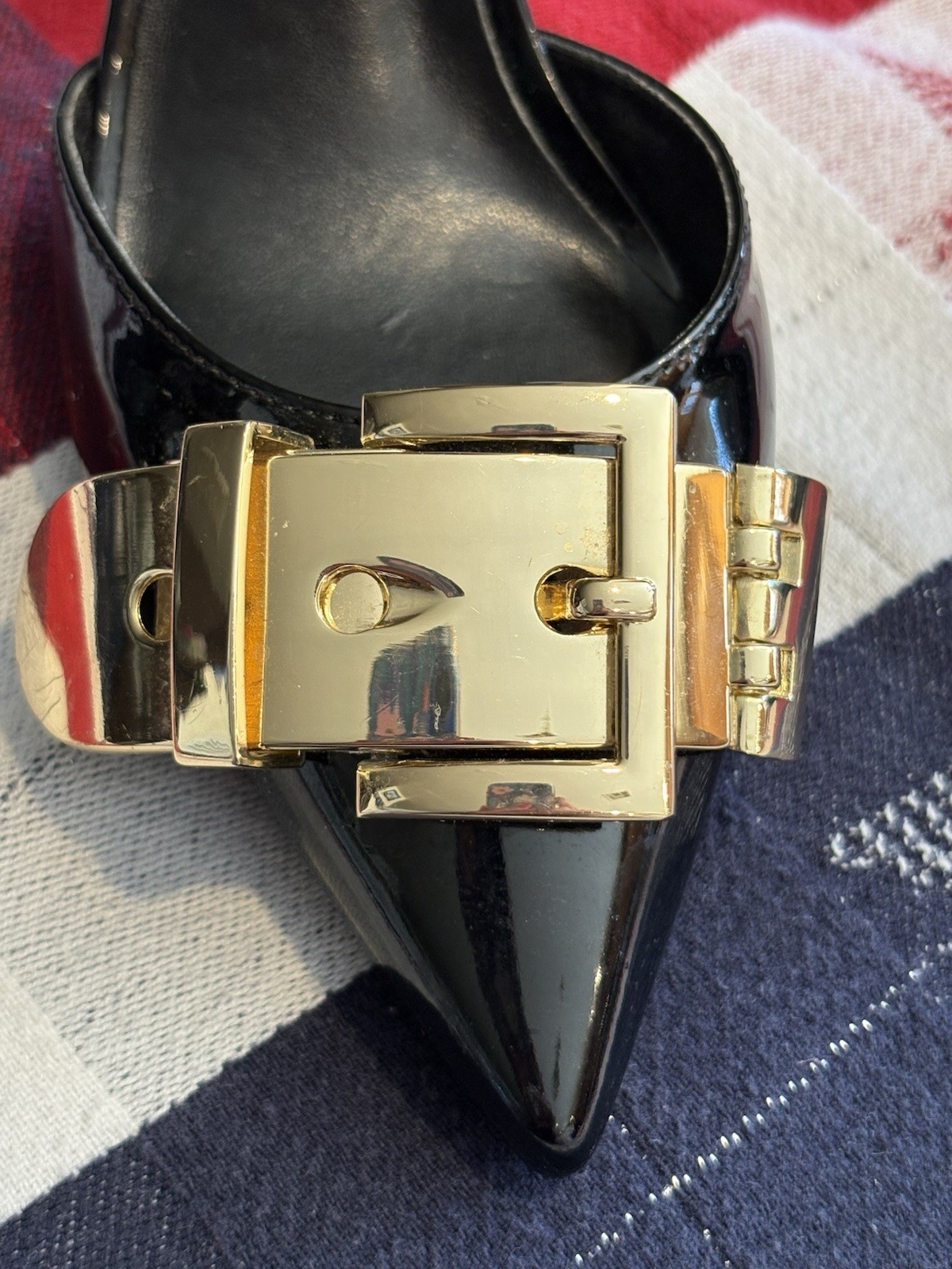 aminah abdul jillil Black and Gold Stilettos 5.5