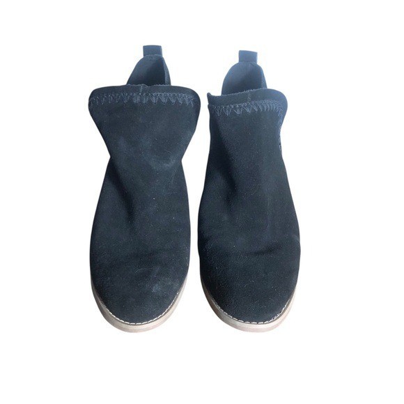 TOMS Kaia black suede wedge booties shoes Size 8.5 wood heel