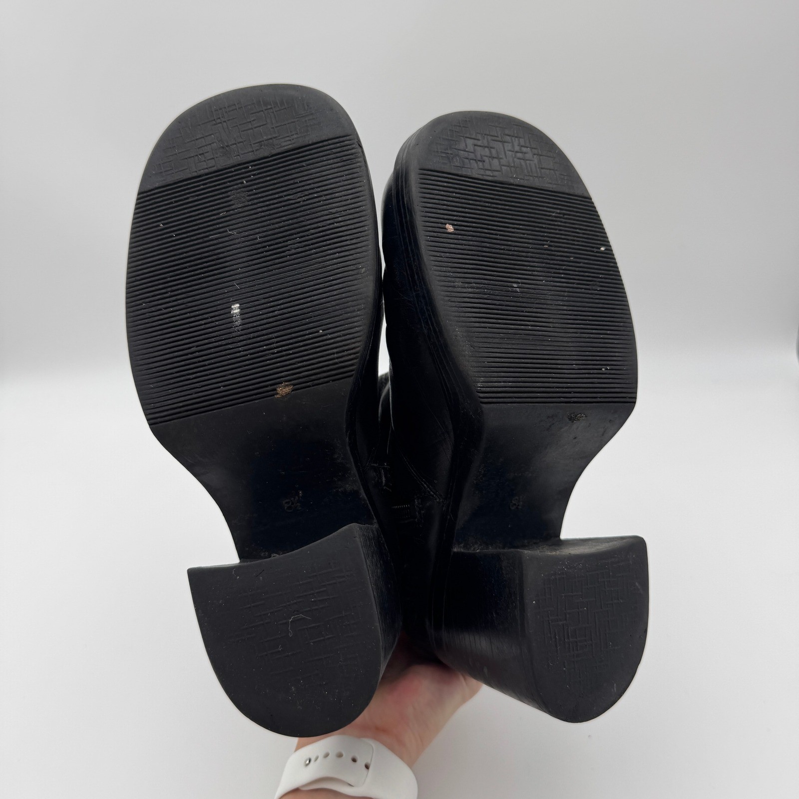 Prima Royale Corkin Black Leather Chunky Platform Ankle Boot 8.5M Square Toe Y2K