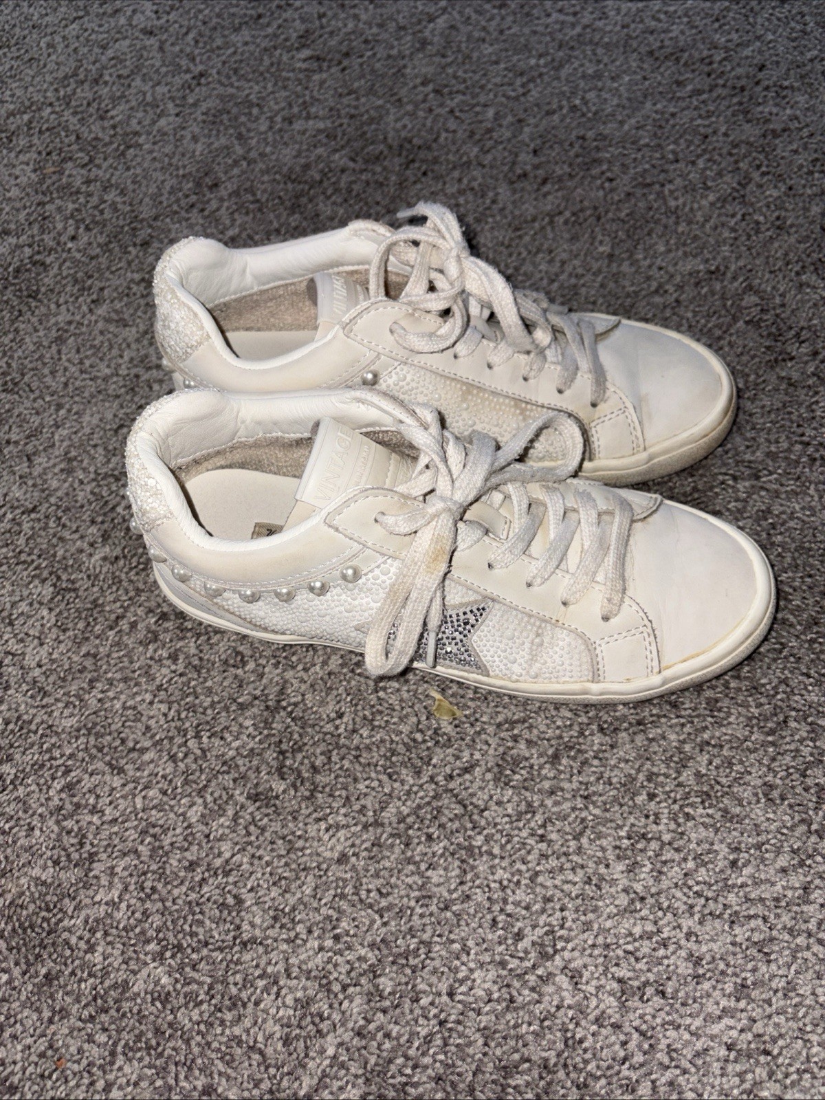 Prescila White Beaded Rhinestone Vintage Havana Sneakers Size 8