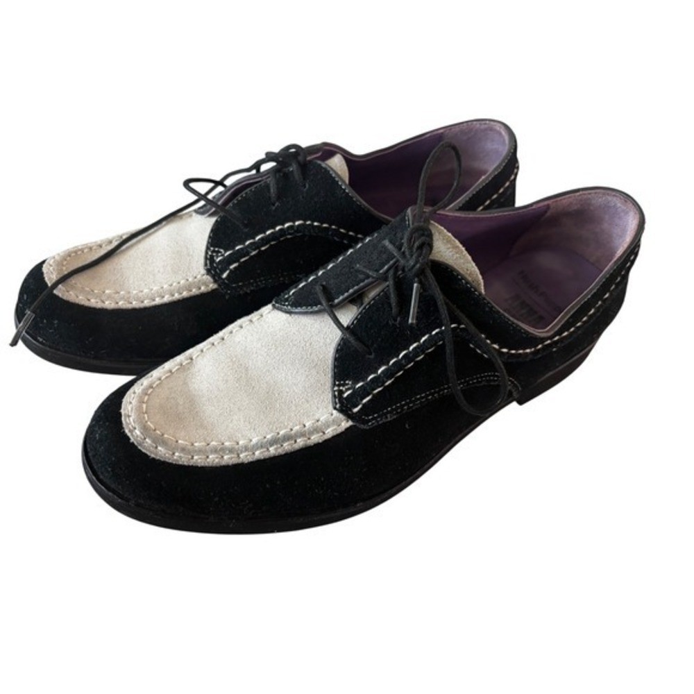 Hush Puppies Anna Sui Oxfords 8.5 Black Cream Suede Leather Keepsake Shoes