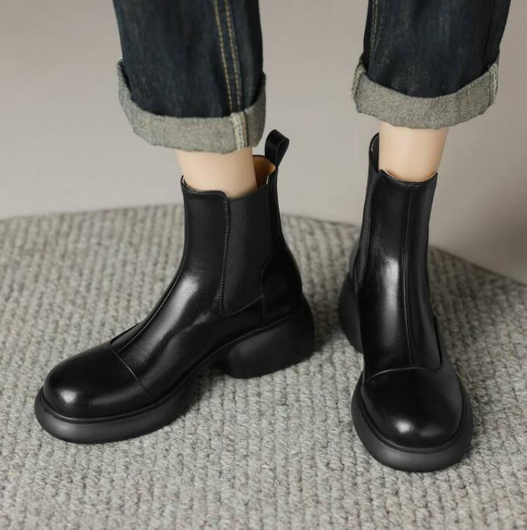 Women Winter Chunky Heel Leather Ankle Boot High Top Loafer Shoes Knight Boot