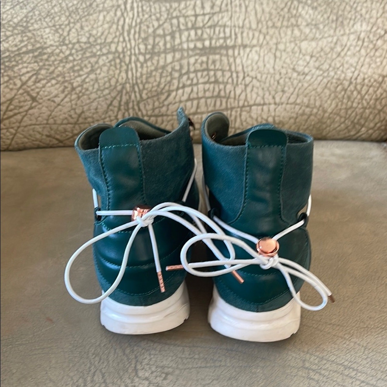 Filling Pieces Teal Hand Crafted Modern High-Top Women Leather Sneakers Size 38