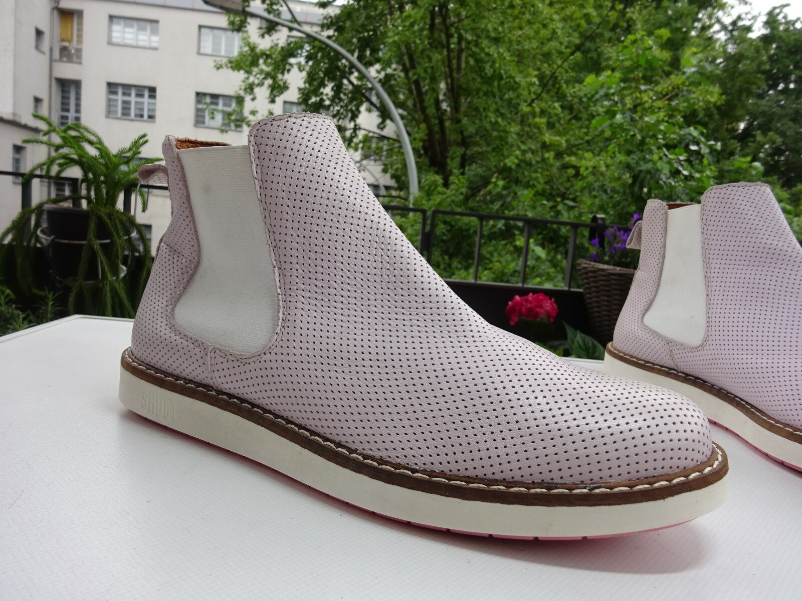 SHOOT Dam Chelsea Schuhe Stiefeletten Leder Gummizug Rosa Portugal Gr.41 f.Neuw