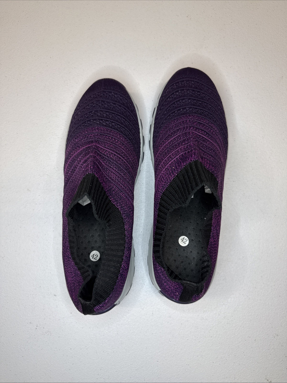 Women’s Walking Shoes Purple Knit Air Cushion Sock Sneakers Size 42