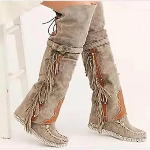 Fashion Bohemia Knee-length Women Boots Ethnic Personality High Boot Tassels Fau
