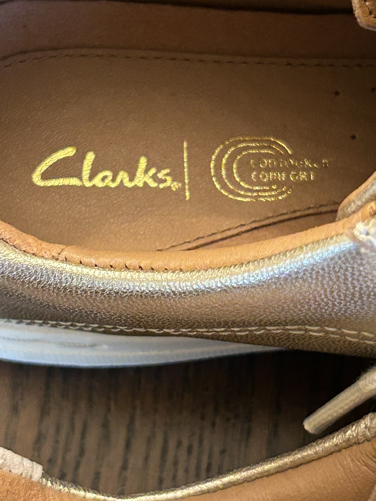 New Women Clarks Mykah Joy Side Zip Gold Leather Sneakers Shoes 6