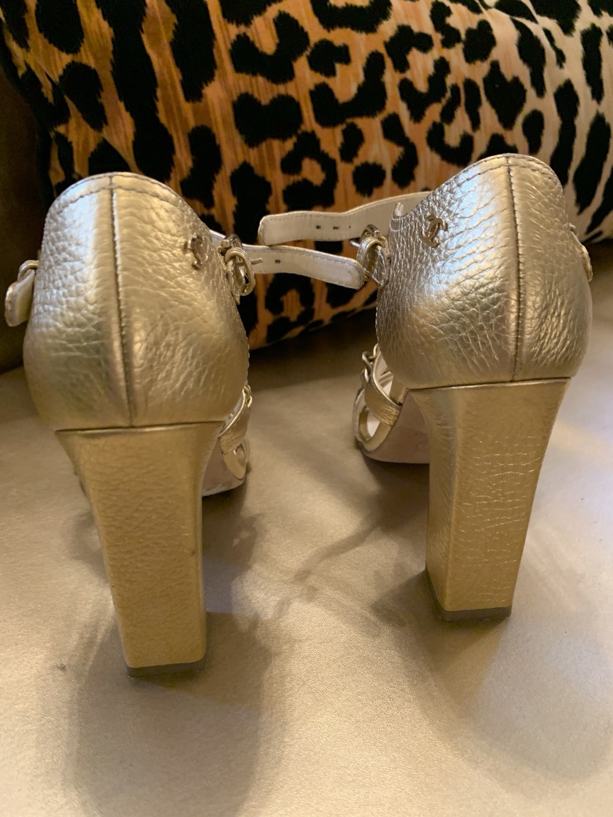 Vintage Chanel Gold Chain Block Heel Sandals