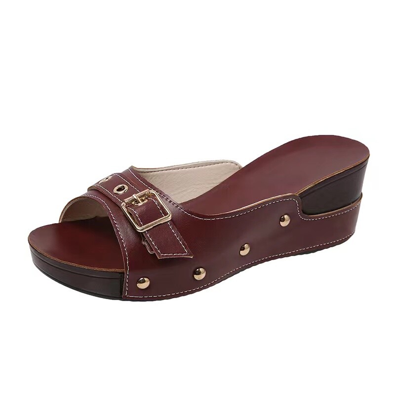 Sandalias De Cuña Con Tacón Para Mujer Zapatos De Playa Chanclas De Verano Cuero