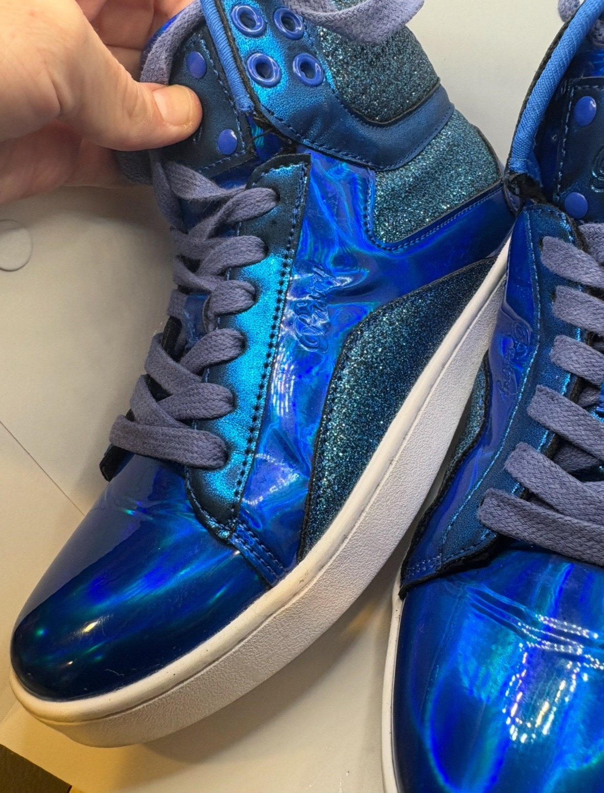 Pastry shoes womens size 5, blue high tops, shiny, Glam Pop Tart Glitter Dance