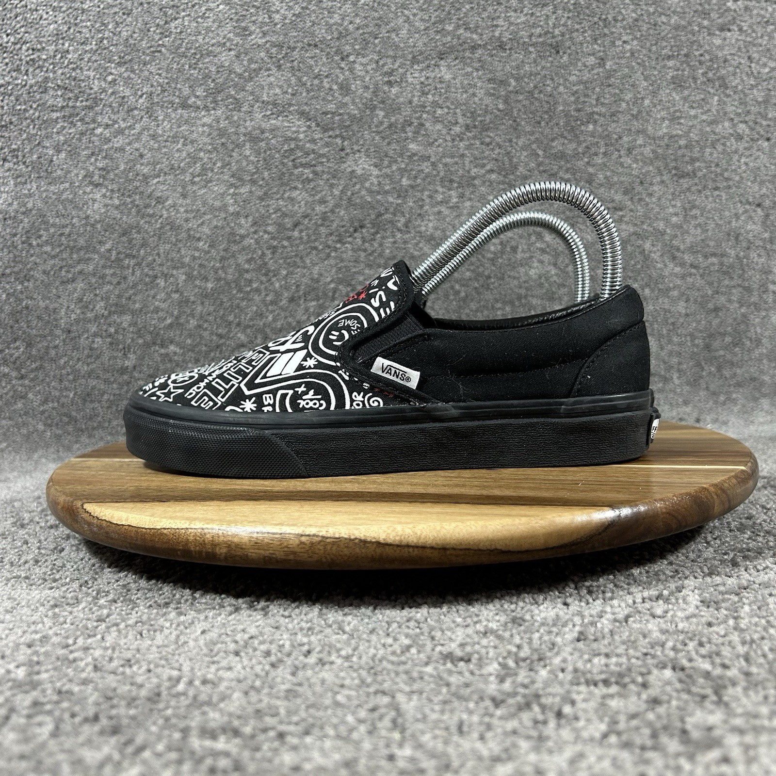 Vans Customs Slip On Womens Sz 7 Black Orthodontics Graphics Athletic Shoes Used
