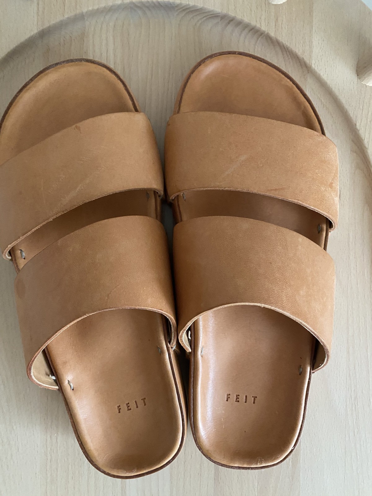 Feit Handmade Two Strap Sandal Vegetable Tanned Leather Size L (US W 10) (EU40)