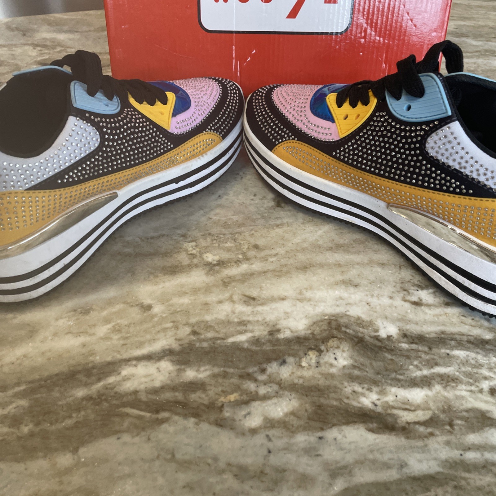 Rouge Liuliu Multicolored Bling Tennis Shoes Streetwear Size 9 Hip Hop Sparkle