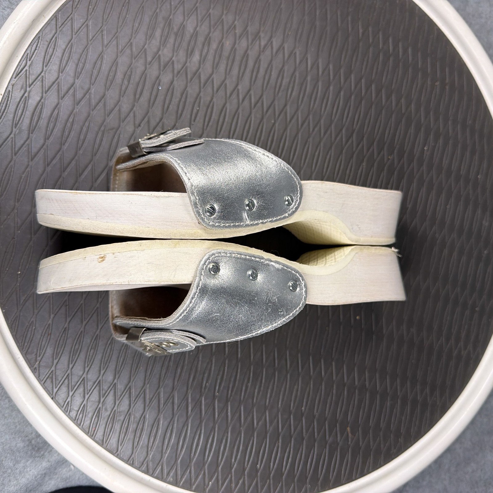 Dr Scholls Original Sandals Womens 6.5 Silver Platform Slides Buckle