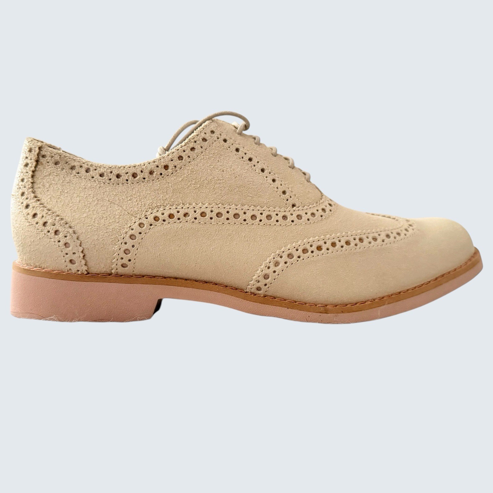 Cole Haan ALISA OXFORD II White Pine Beige Suede Brogue Lace Up Size 8