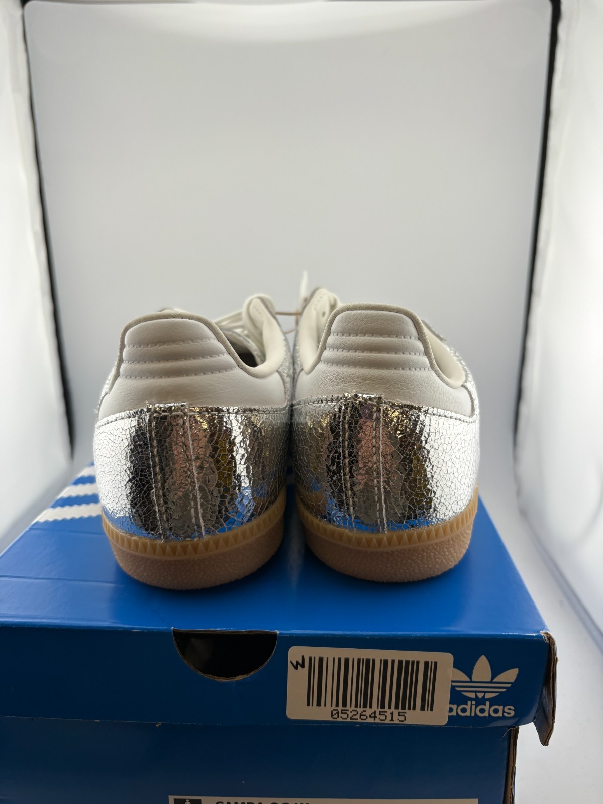 WORN adidas Samba OG Silver Metallic Cracked Leather JR0035 Size 6.5W WITH BOX