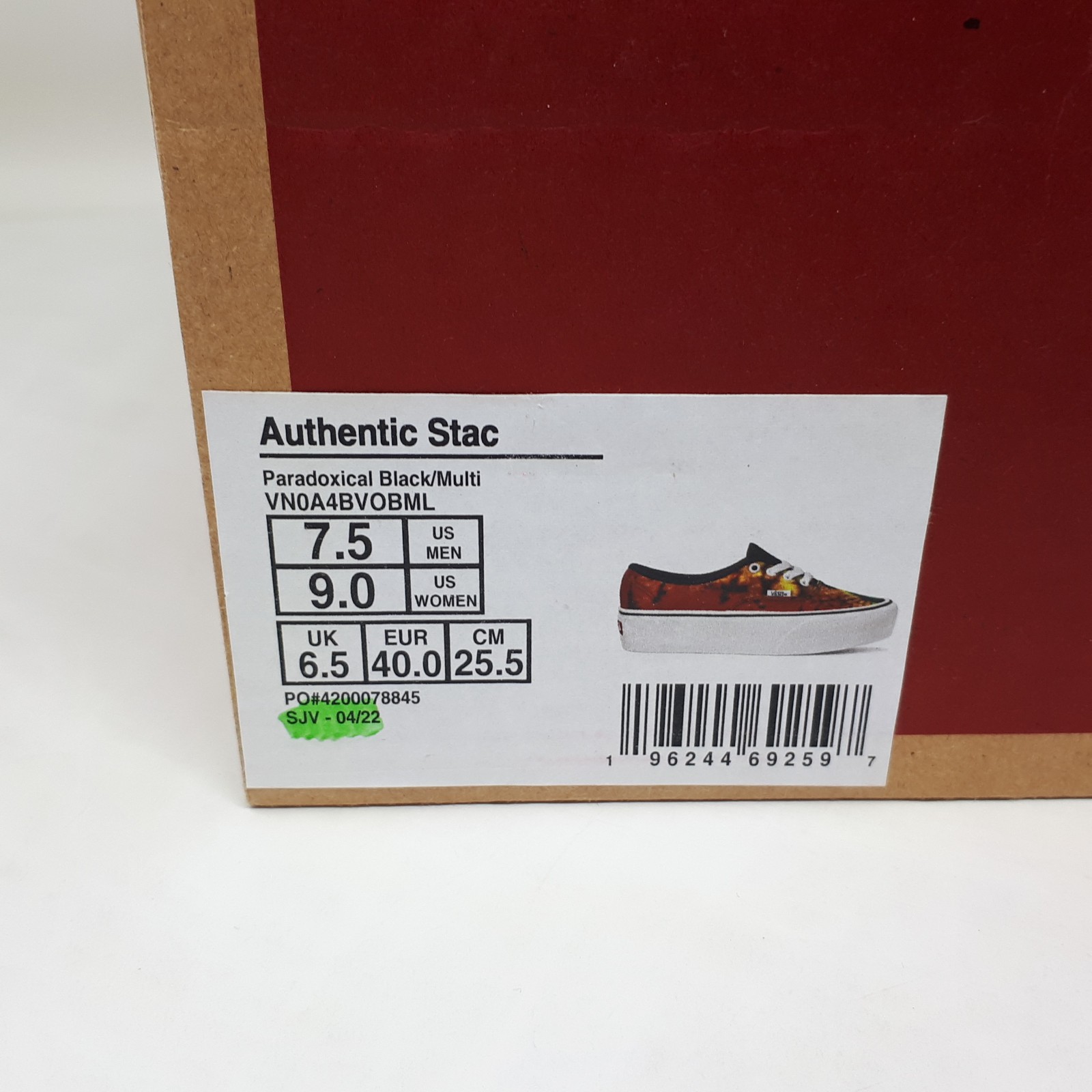 Vans Authentic Stackform Platform Paradoxical Shoe Sneaker Mens 7.5 / Womens 9