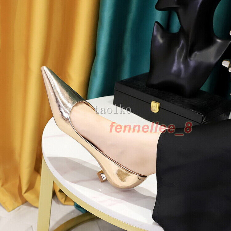 Womens 3.5cm Mid Kitten Heel Pointed Toe Slip on Pumps OL Ladies Party Shoes New