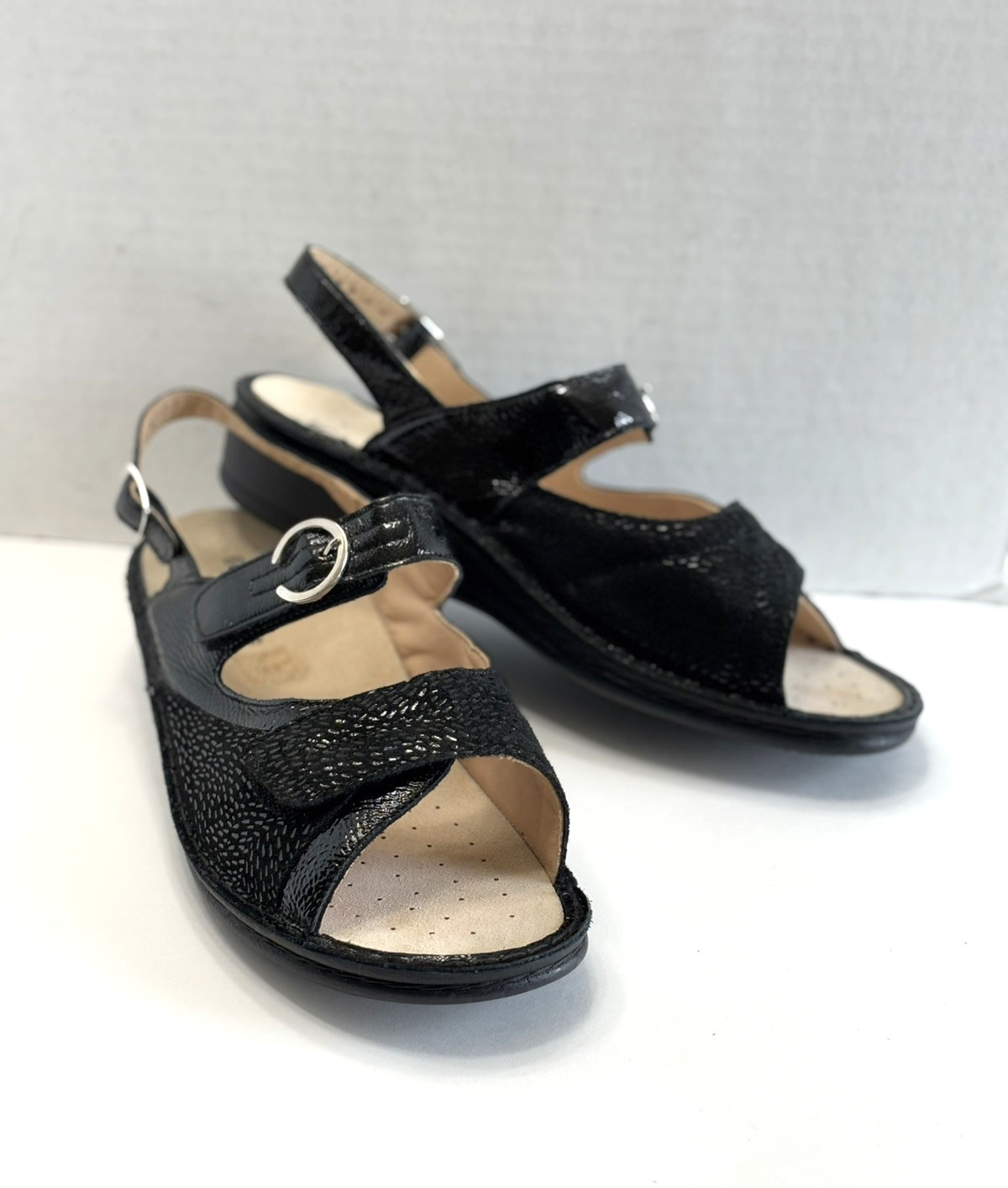 Ecosanit Womens Black Patent Leather Ankle Strap Comfort Sandals Italy Sz 42 /11