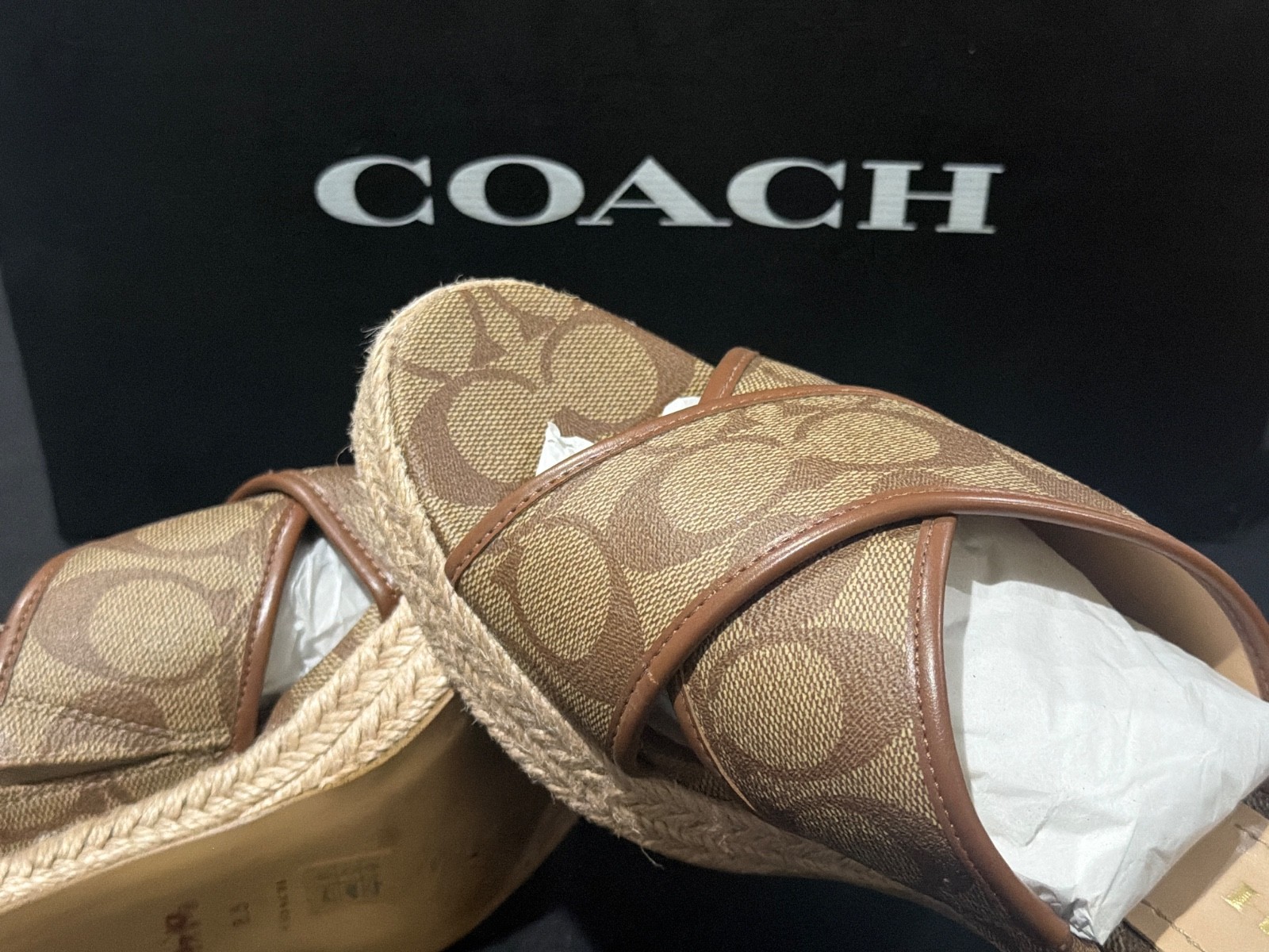 Brown Coach wedge sandals 8.5 Worn once. Minor scuffs on bottom of shoes