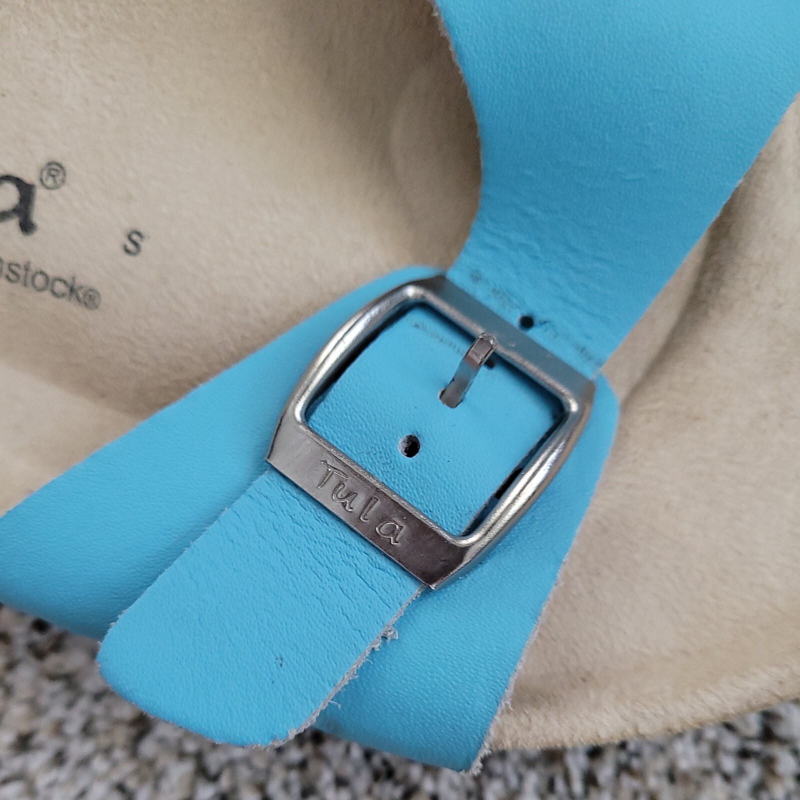 TULA by BIRKENSTOCK Madrid SZ 37/6 Turquoise Blue Sandal Slides Buckle Strap