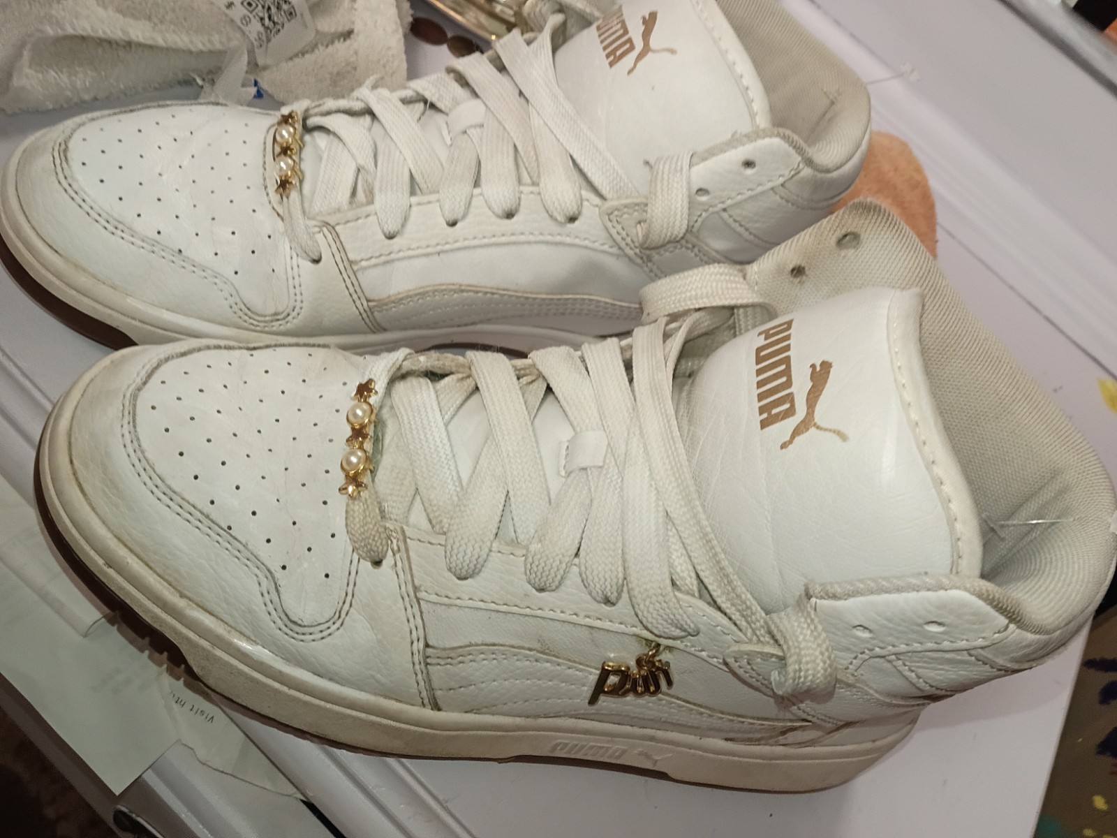 PUMA Rebound Layup Pearlized High Top Womens Off White Sneakers Size 8