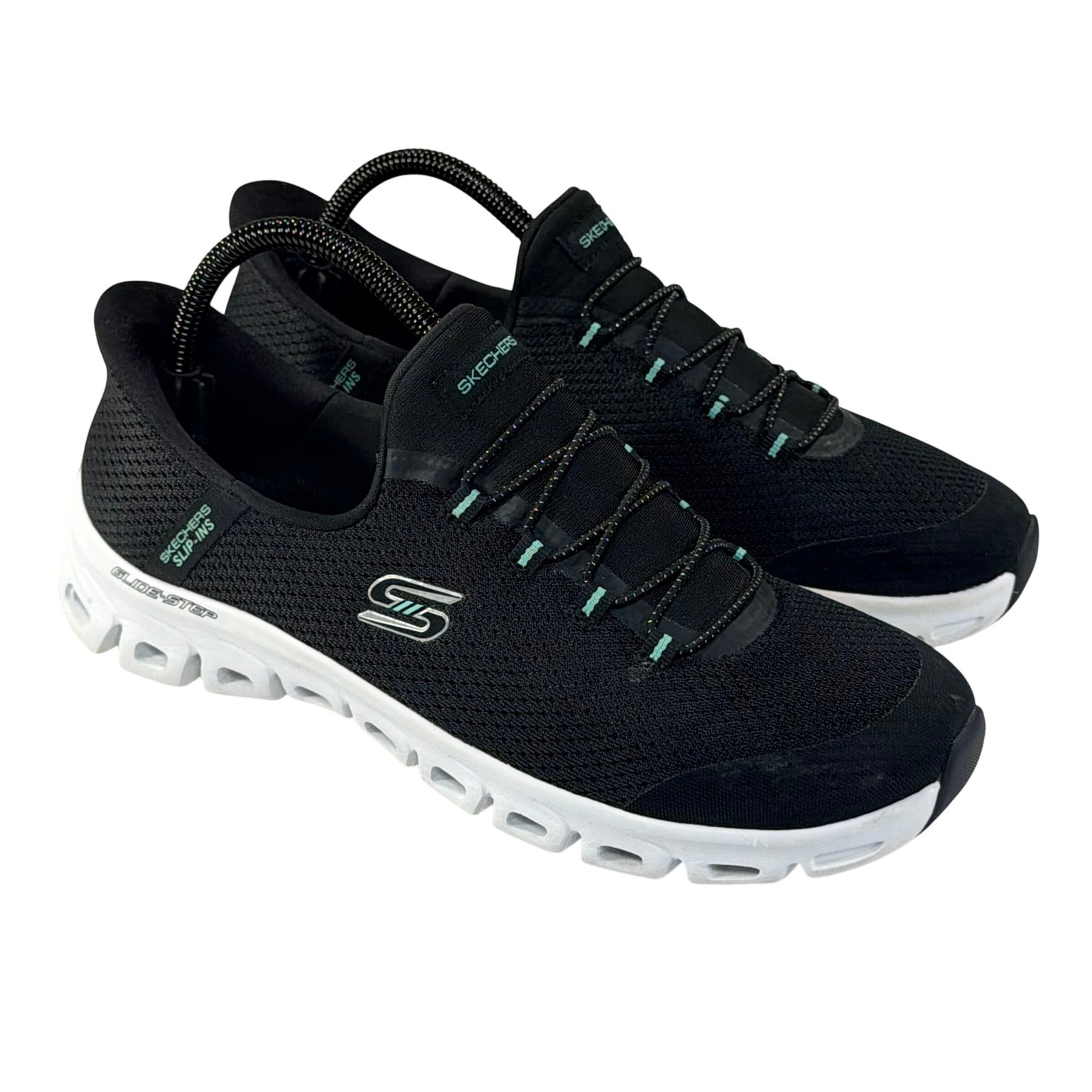 Skechers Slip-Ins Glide-Step Pursuit Sneakers Womens 9.5 Black Turquoise Walking