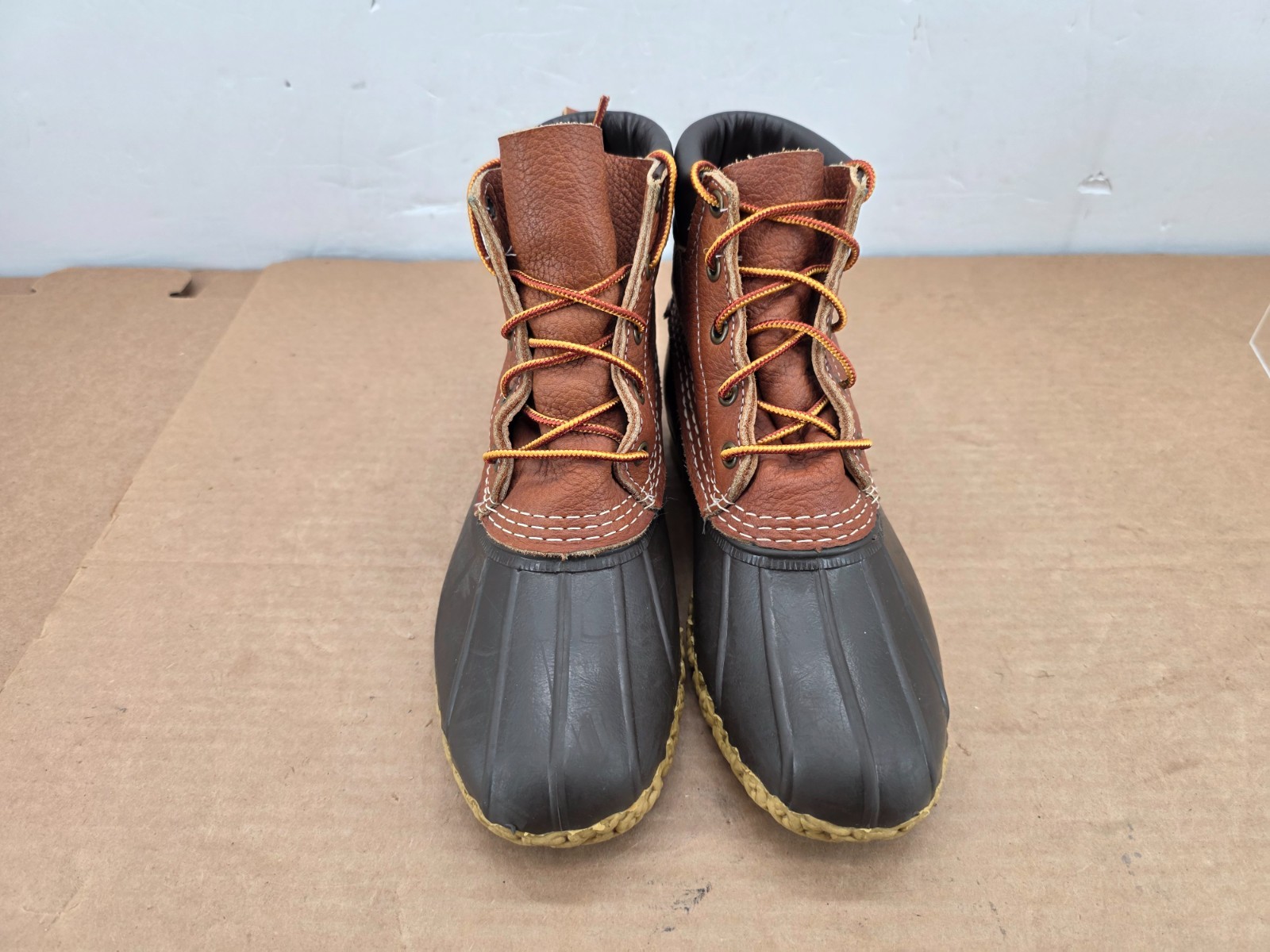 LL Bean Womens Size 6 M Duck Boots 6 Eye 8″ Tan Brown Unlined Made In USA