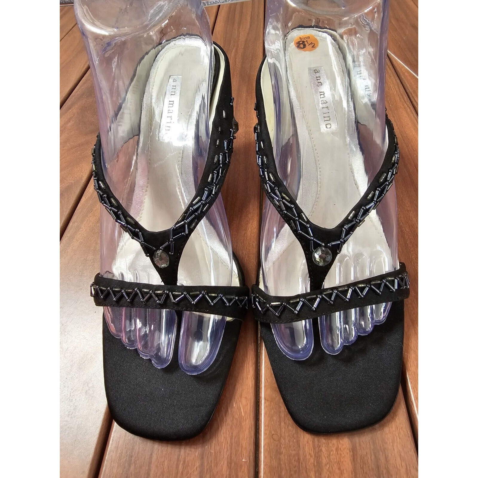 Ann Marino Heels Sandals Strappy Black Rhinestone Cocktail Party Dress 8.5M