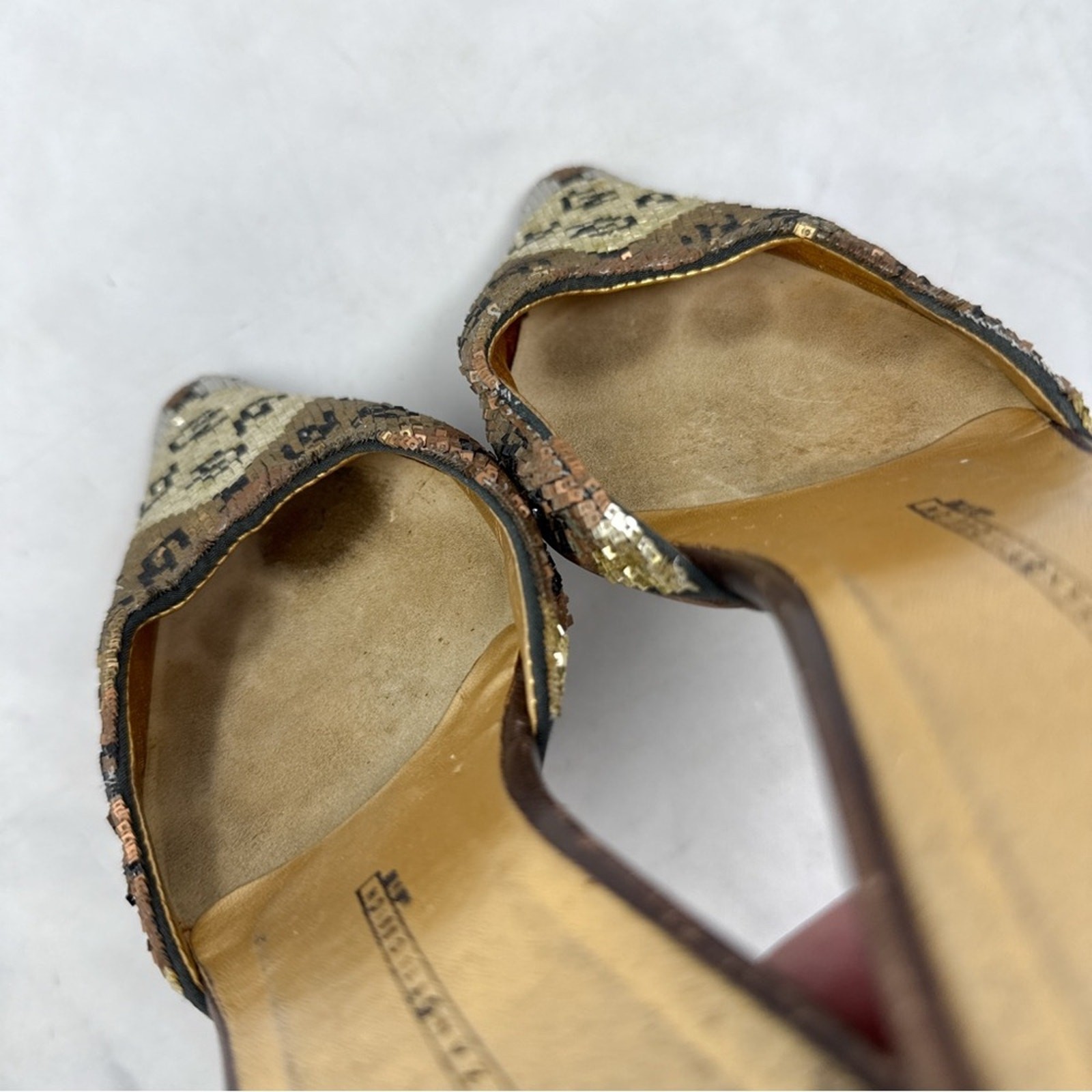 Giuseppe Zanotti Vicini Vintage 90s Y2K Sequin GZ Logo Pointed Kitten Heel Mules