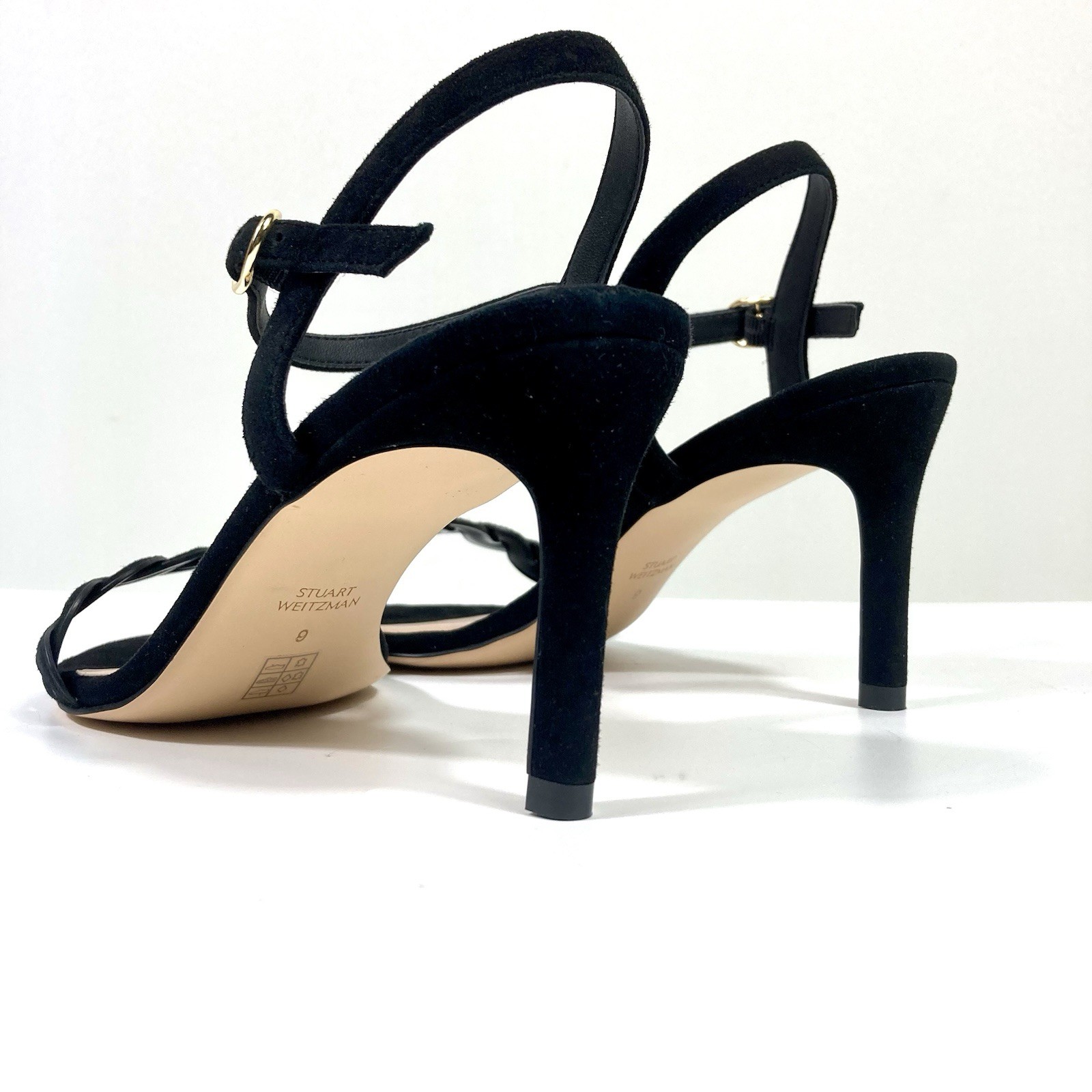 Stuart Weitzman Twistie Stiletto 75 Heels Sandals Suede Black 6 9 B NEW