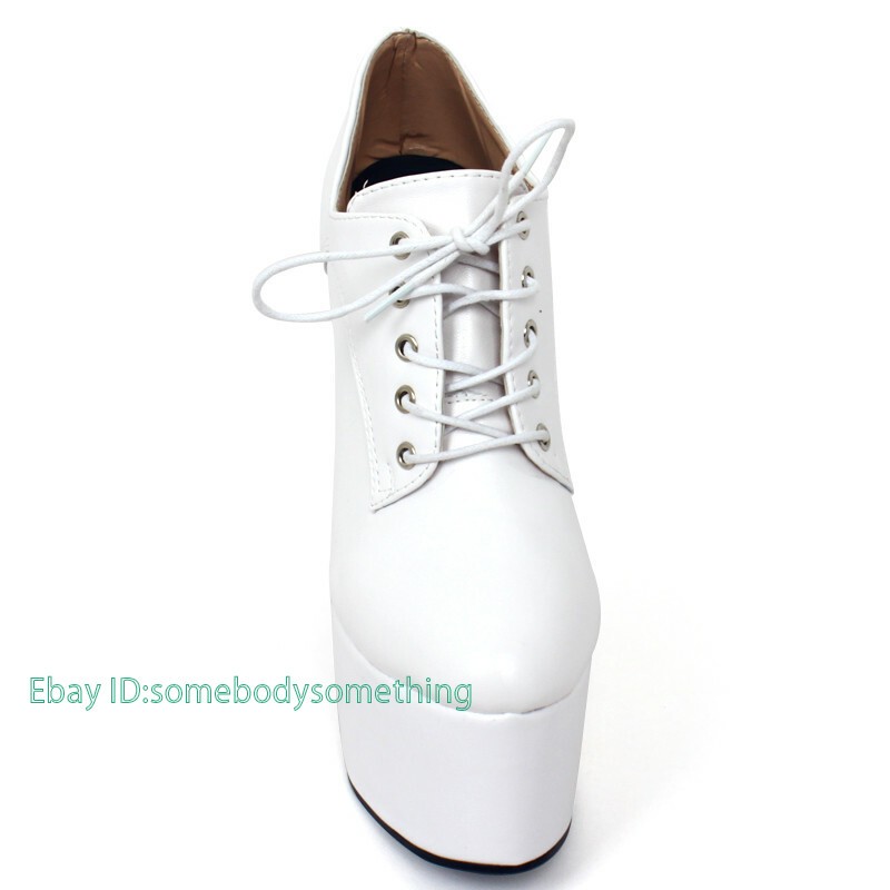 White Chunky Block Heel Platform Shoes Pointed Toe Lace-up 15CM High Thick Heel