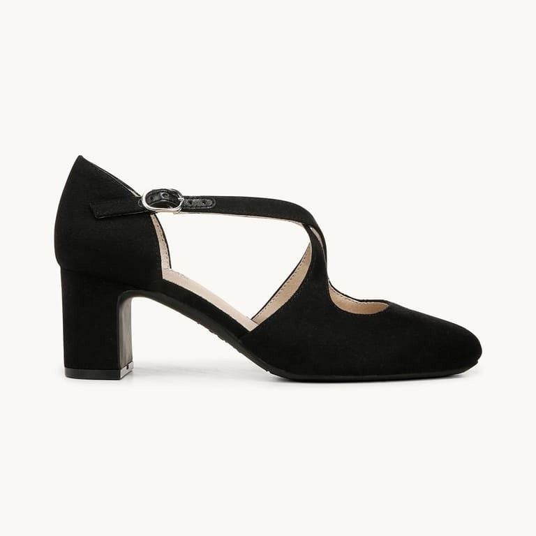 LifeStride Tracy Black Micro Strappy Block Heel Pump Shoes Sz 7.5M NEW