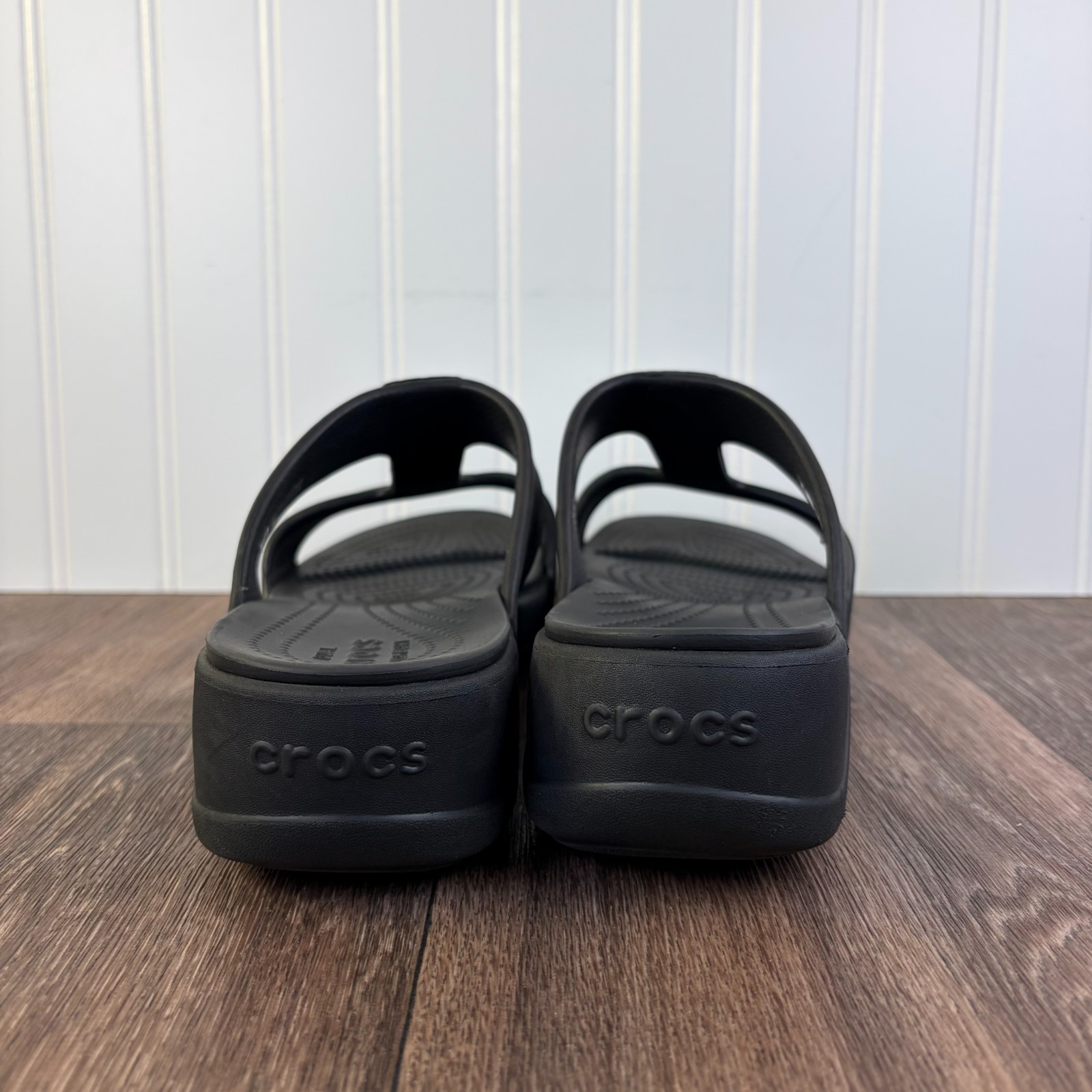 Crocs Monterey Metallic Slip On Wedge Sandal Open Toe Size 10 Black Silver
